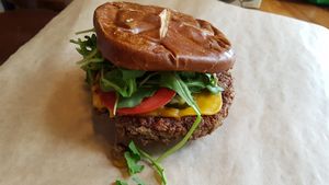 The impossible cheese burger at Riverdel in Brooklyn