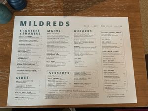 Mildreds vegan menu  at Mildreds - Camden in North West London