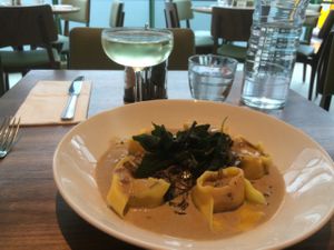 Tortellini and Sparkling wine at Mildreds - Camden in North West London