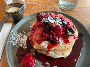 Berry pancakes with maple cream  at Mildreds - Camden in North West London