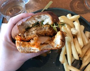 Korean fried chick’n* bun (2)  at Mildreds - Camden in North West London