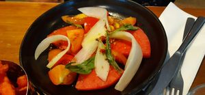 Melon and tomato salad at Mildreds - Camden in North West London