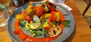 Chik'n kebabs with orzo at Mildreds - Camden in North West London