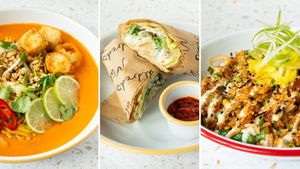 Our new chef set lunch menu has arrived in Camden! Join us for lunch for £10, weekdays from 11 – 3pm. Enjoy our chick'n caesar flatbread, red pepper laksa, and pulled pok yakime at Mildreds - Camden in North West London