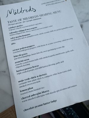Tasting menu  at Mildreds - Camden in North West London