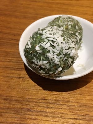 Aptly named “green fuzzy balls” - pretty good, but there truffles are better :) at Mildreds - Camden in North West London