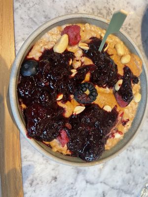 Berries & peanut butter porridge   at Mildreds - Camden in North West London