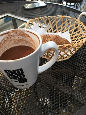 Delicious vegan hot chocolate and vegan croissant!  Lovely place! 🌱 at Xoco Por Ti in Santiago