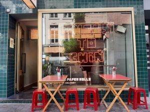 Outside of the restaurant at Knees to Chin in Brussels