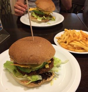 Burgers with avocado and fries at Space Burger in Dusseldorf