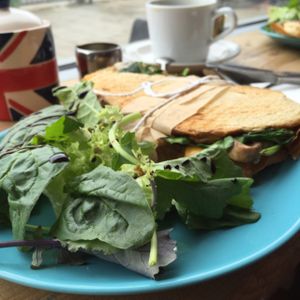 vegan cheese, spinach & garlic mushroom toastie at True Coffeehouse in Newcastle Upon Tyne