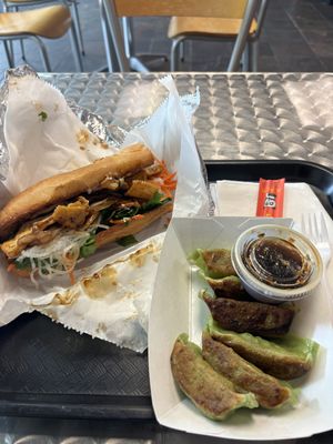 Tofu Bahn Mi and Veggie Gyoza  at Rush Hour Station in Bloomington