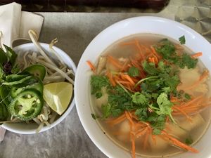 Vegan pho! at Rush Hour Station in Bloomington