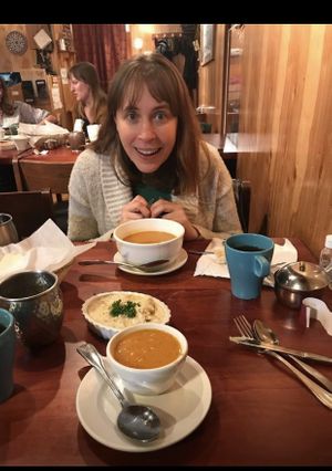 Red lentil soup, hummus and hot tea. at Anatolia in Bloomington