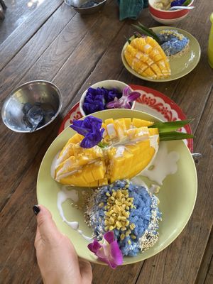 Mango sticky rice  at Thai Farm Cooking School in Chiang Mai