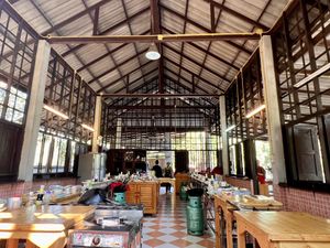 Kitchen space   at Thai Farm Cooking School in Chiang Mai