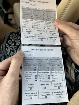 Options to choose from   at Thai Farm Cooking School in Chiang Mai