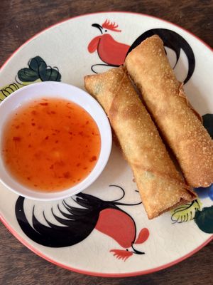 Spring rolls (should be smaller)   at Thai Farm Cooking School in Chiang Mai