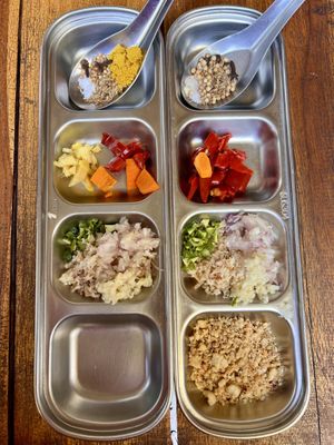 Spices for making our curries   at Thai Farm Cooking School in Chiang Mai