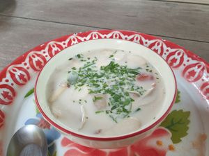 Coconut soup at Thai Farm Cooking School in Chiang Mai