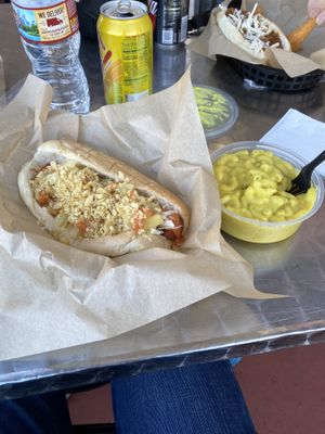 Columbian Vegan dog, vegan mac! at Simon's Hot Dogs in Scottsdale