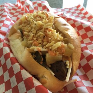 The Colombian hot dog (the vegan version) at Simon's Hot Dogs in Scottsdale