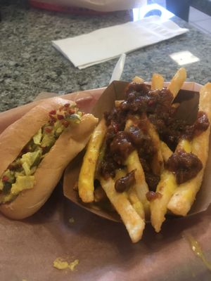 The California Wunderhund with vegan chili cheese fries  at Simon's Hot Dogs in Scottsdale