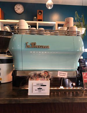 Espresso machine + vegan cake pops!! at Hopscotch Coffee in Bloomington