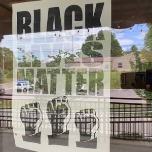 BLM suppprter at Hopscotch Coffee in Bloomington