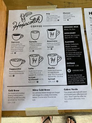 Coffee menu at Hopscotch Coffee in Bloomington