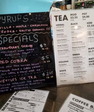 Inside... Tons of non-coffee drink options at Hopscotch Coffee in Bloomington