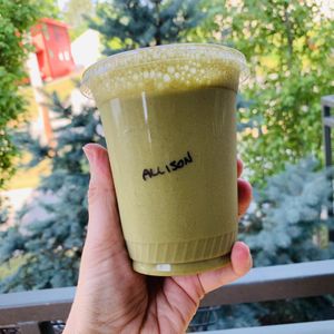 Matcha smoothie at Hopscotch Coffee in Bloomington