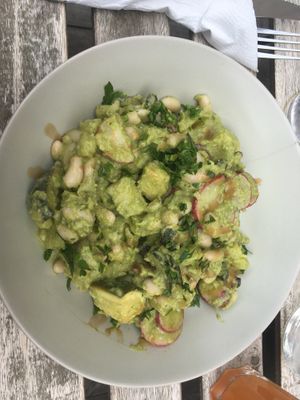 Potatoes and bean salad  at Against the Grain in Lyon