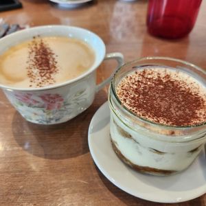 Tirimisu and cappuccino at Against the Grain in Lyon