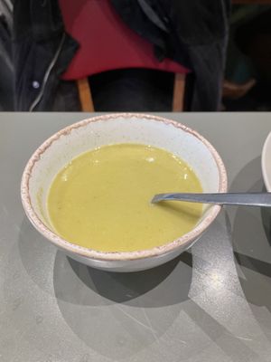 Broccoli, cauliflower and split pea soup   at Against the Grain in Lyon