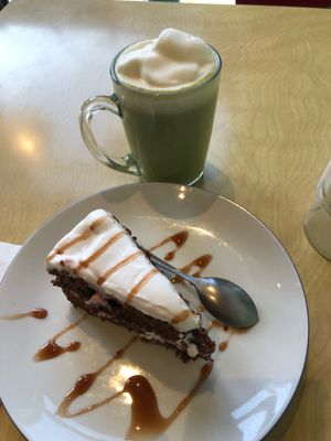 Matcha w/ Soya & Cherry Cake Slice at Against the Grain in Lyon
