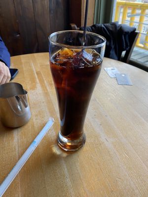 Ice coffee with almond milk on the side   at Last Chance Antiques & Cheese Cafe in Tannersville