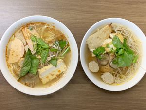 Top: #6, bottom: #7 (spicy) at Dharma Garden Veggie Deli in Vancouver