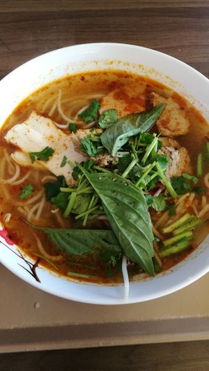 Spicy noodle soup at Dharma Garden Veggie Deli in Vancouver