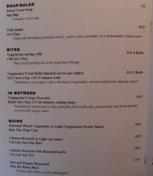 Menu 1 at Bay Hong in Darlinghurst