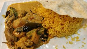 Nasi Briyani with papadum  at Daily Green 吉祥素 - Aljunied in Central Singapore