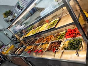 Dishes for mixed veggies rice at Bao Xiang Vegetarian in Kulai