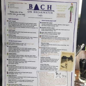 menu  at Bach on Breakwater in New Plymouth