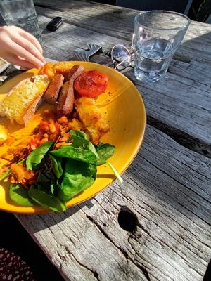 Vegan breakfast. Sitting outside. at Bach on Breakwater in New Plymouth
