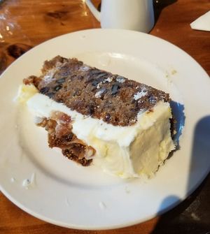 Carrot cake & cococonut cream ~ very nice. at Bach on Breakwater in New Plymouth