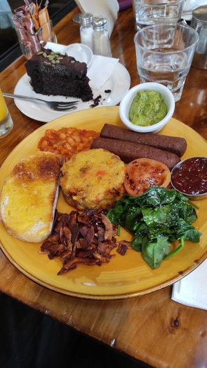 Delish vegan breaky with vegan chocolate cake 😍 at Bach on Breakwater in New Plymouth