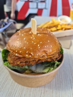 Chicken burger with Japanese curry sauce at Woking Amazing in Northcote