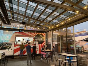 Beautiful Vegan Food Truck in a horrific uncool location unfortunately, some kinda shitty beer garden filled with animal abusing idiots. at Woking Amazing in Northcote