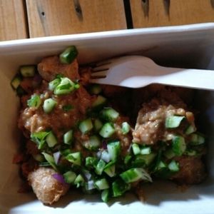 Popcorn chicken with satay  at Woking Amazing in Northcote