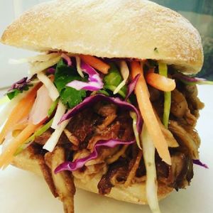 Our pulled mushroom hoisin bbq roll with Asian slaw  at Woking Amazing in Northcote